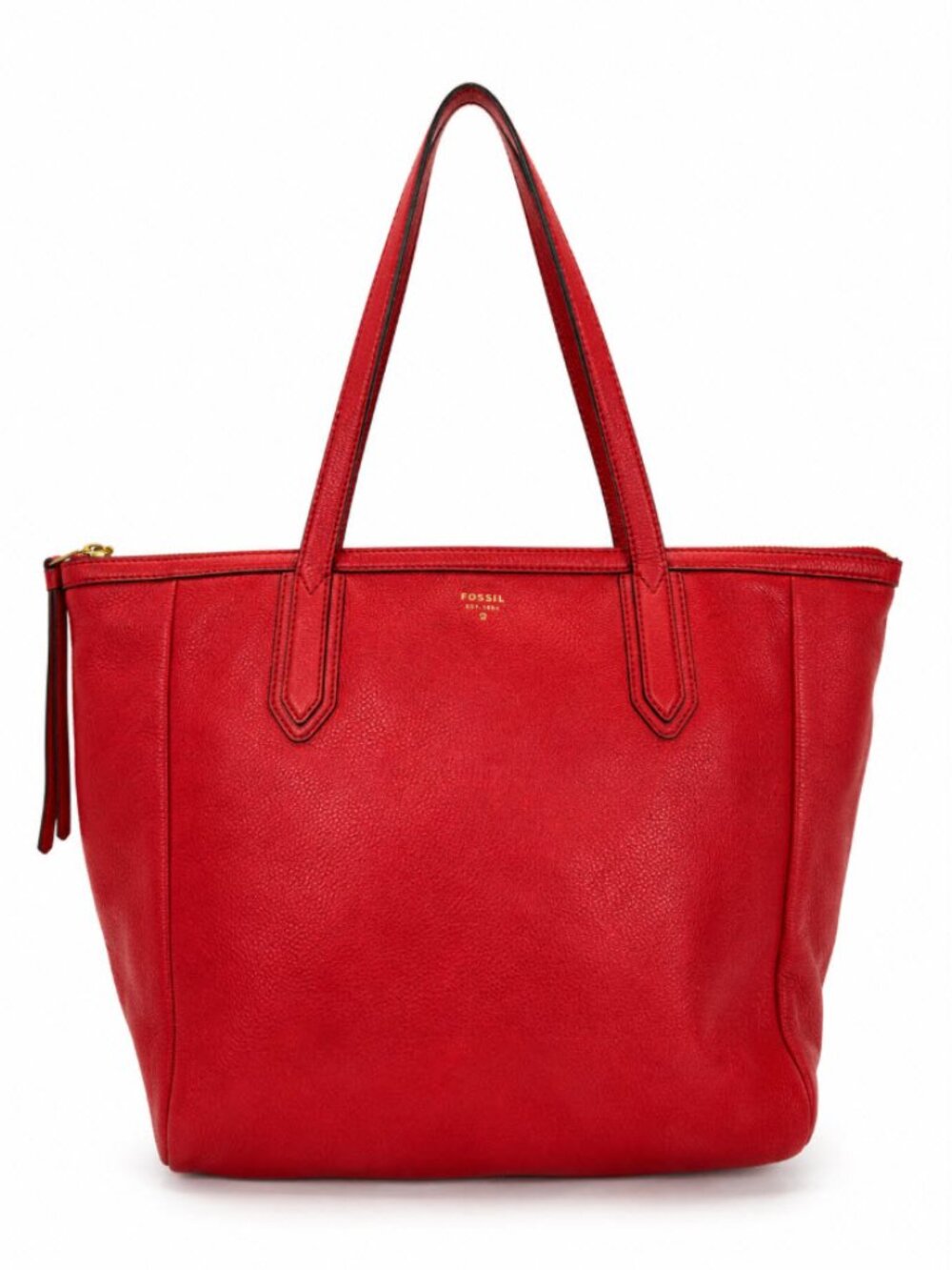 Fossil Sydney Red Pebbled Leather Tote Bag Work Travel Shopper Carryall